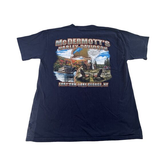 VTG Harley Davidson R.K Stratman Skull Blue McDermotts Lake‎ George NY T Shirt - Picture 2 of 3